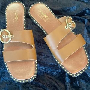 Coach and Four square toe slides